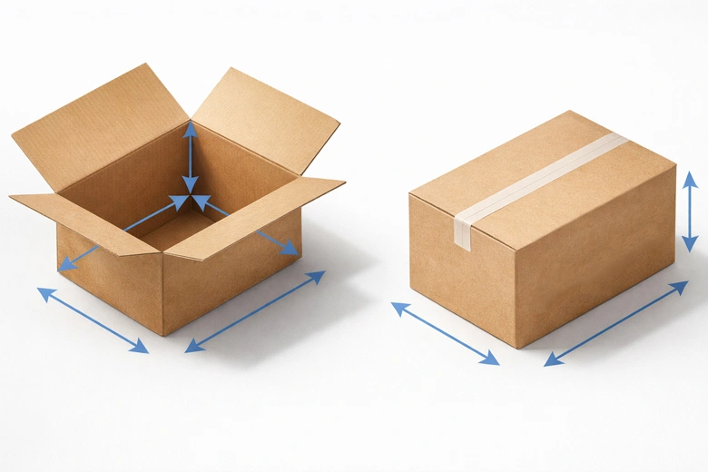 how to measure interior and exterior dimension cardbaord box